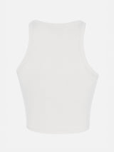 Woman rib-knit cotton crop tank with Saint Barth Beach Club embroidery