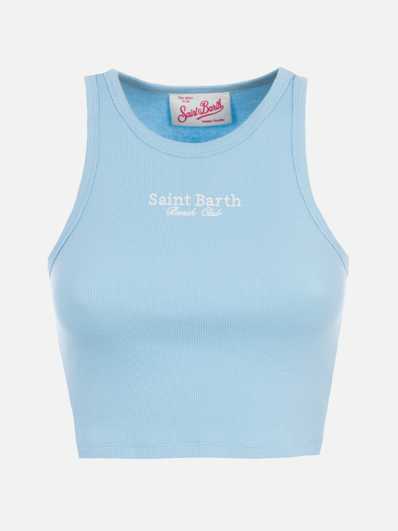 Crop-Top aus Baumwolle im Rippenstrick für Damen mit Saint Barth Beach Club-Stickerei