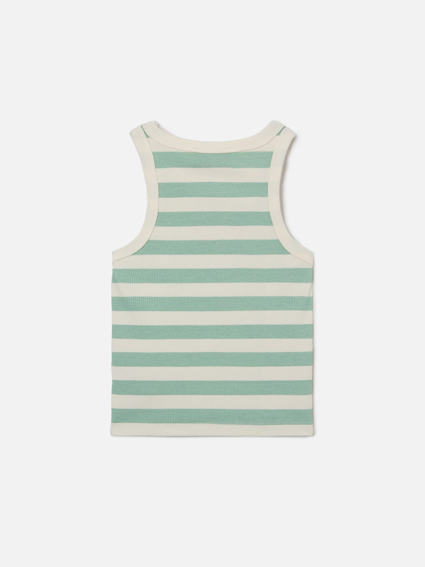 Blaues Jr Tank-Top mit grünen und weißen Streifen und gesticktem Logo 