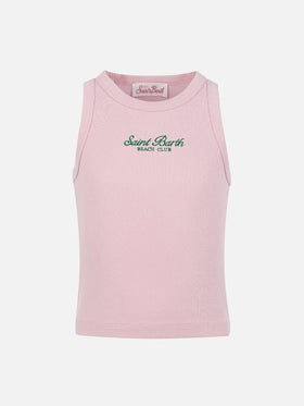 Blaues Jr.-rosa kurzes Tanktop aus Baumwolle mit Rippenstrick und Stickerei