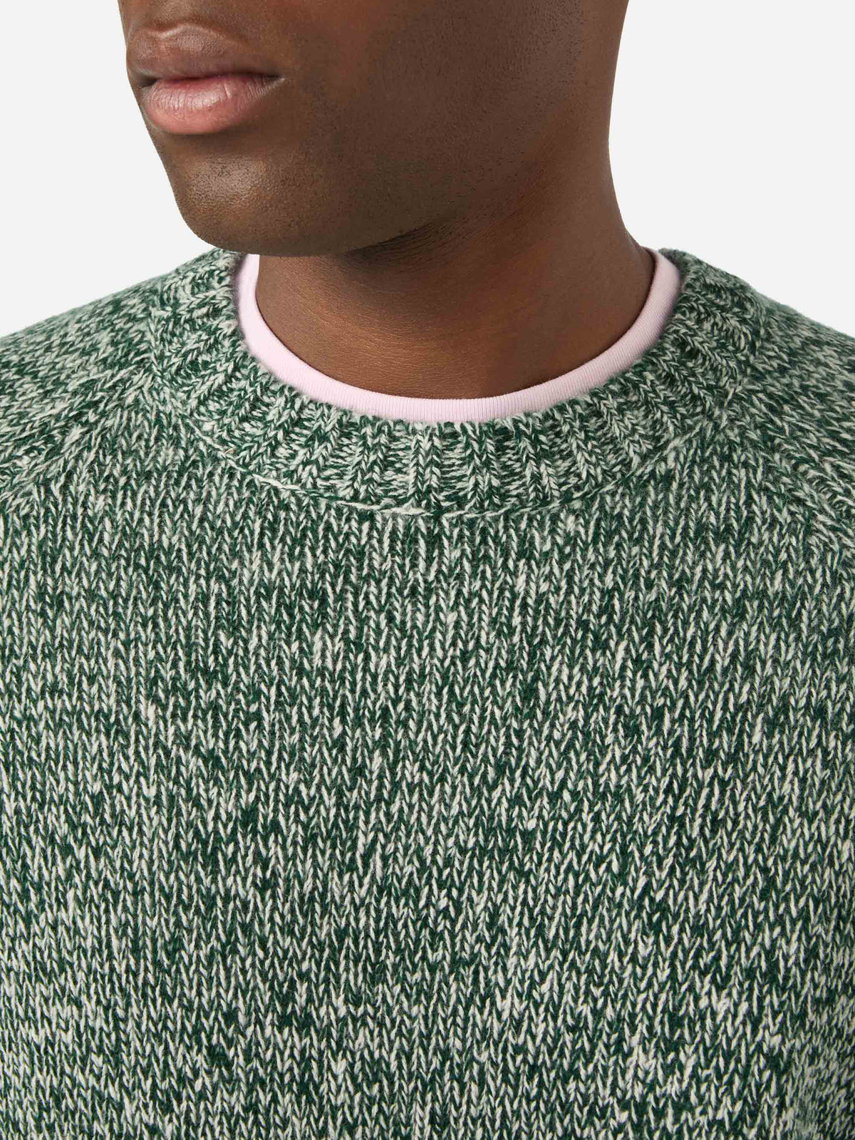 Jersey de cuello redondo Green Blunt en lana con punto mouliné 