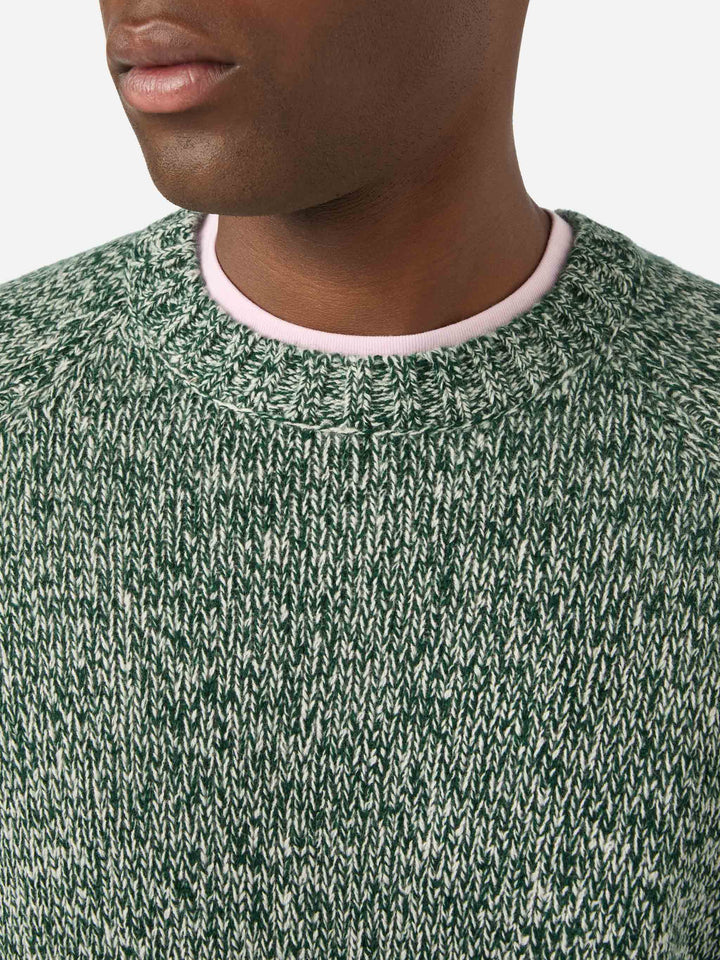 Maglia girocollo Blunt verde in lana con lavorazione mouliné