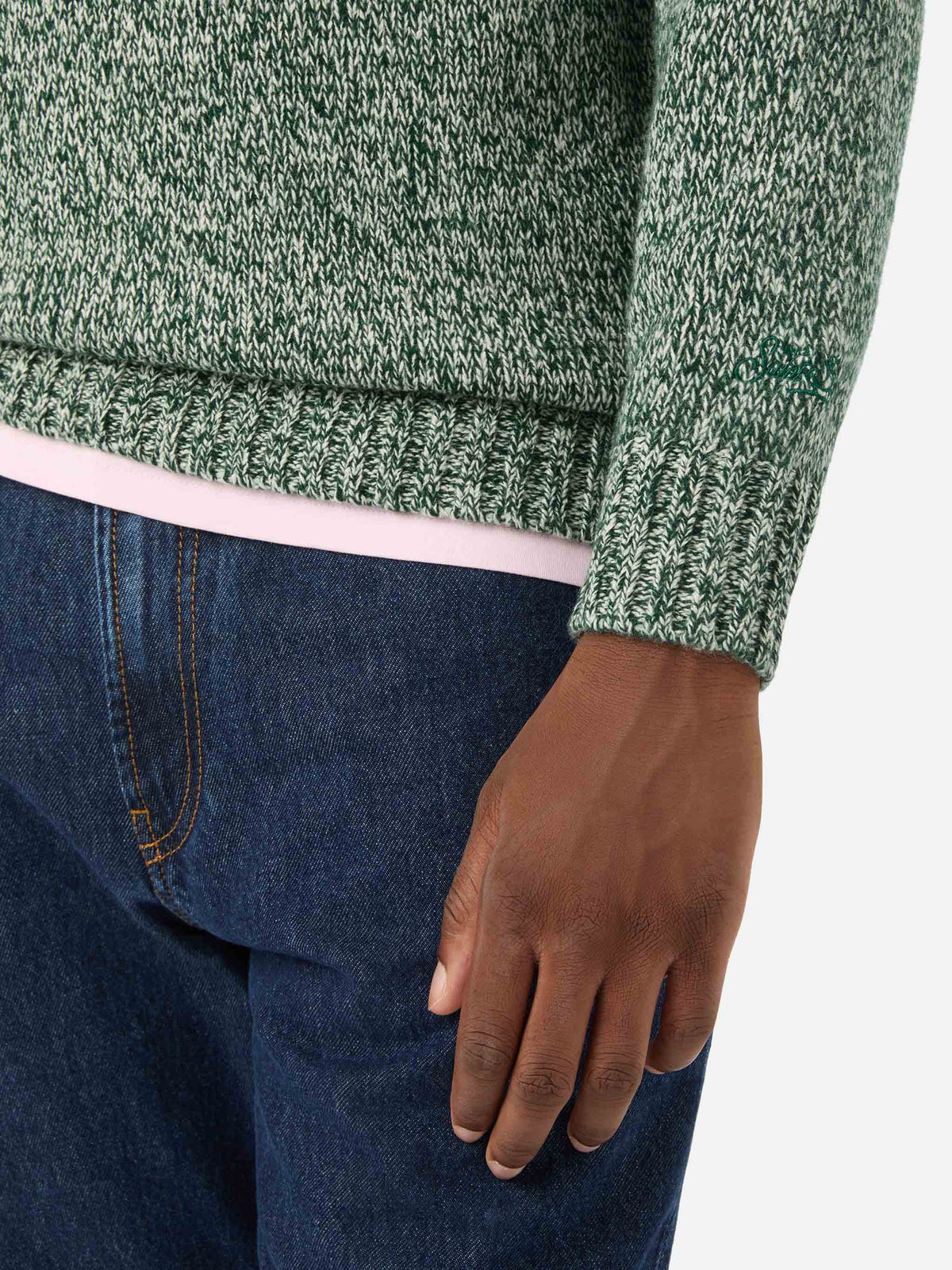 Jersey de cuello redondo Green Blunt en lana con punto mouliné 