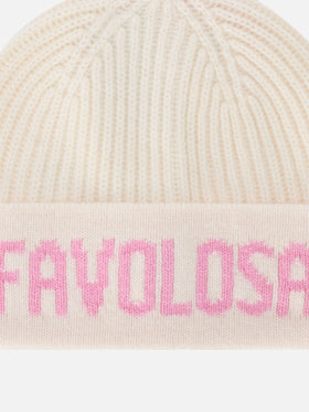 Gorro beanie Benjie off white con lettering Favolosa 