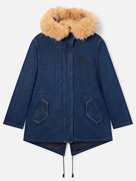 Blue Brenna Parka aus Baumwoll-Denim mit Kapuze aus Kunstpelz 