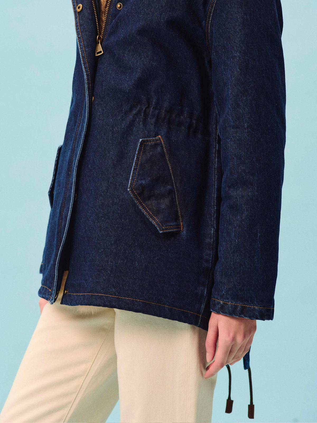 Blue Brenna Parka aus Baumwoll-Denim mit Kapuze aus Kunstpelz 