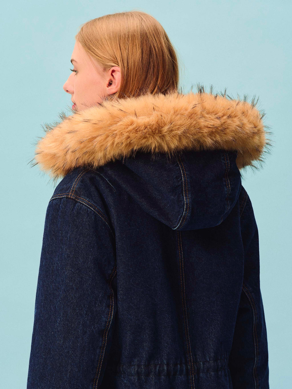 Blue Brenna Parka aus Baumwoll-Denim mit Kapuze aus Kunstpelz 