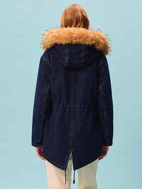 Blue Brenna Parka aus Baumwoll-Denim mit Kapuze aus Kunstpelz 