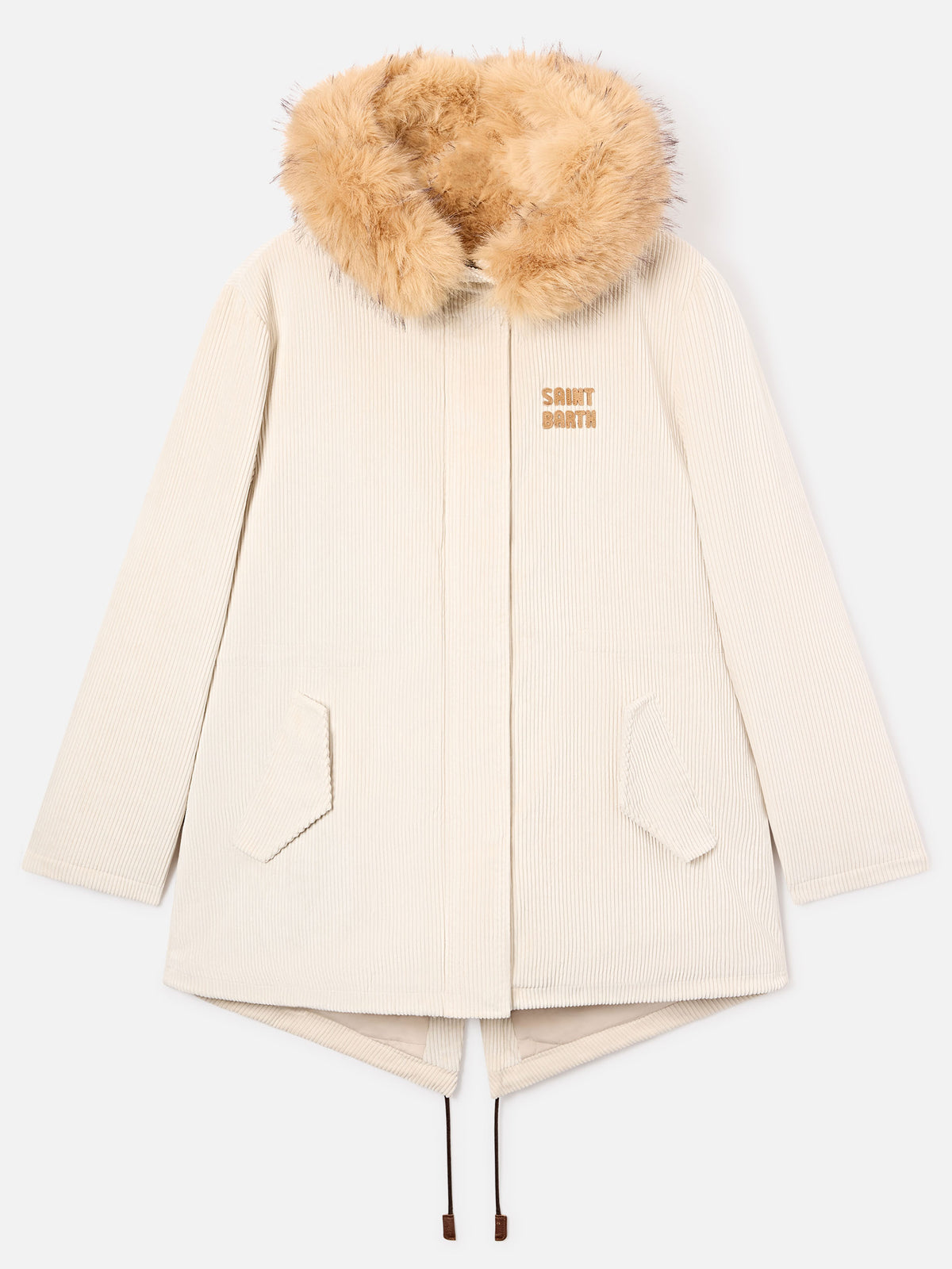 Parka Brenna ghiaccio in velluto a coste con cappuccio in effetto pelliccia