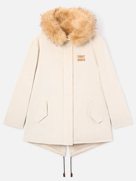 Parka Brenna ghiaccio in velluto a coste con cappuccio in effetto pelliccia