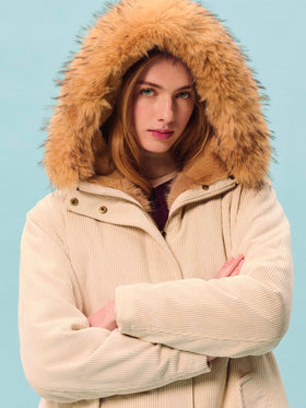 Parka Ice Brenna en velours côtelé avec capuche en fausse fourrure 