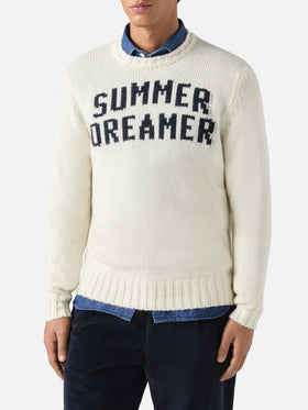 White crewneck Bombardino with summer dreamers jacquard