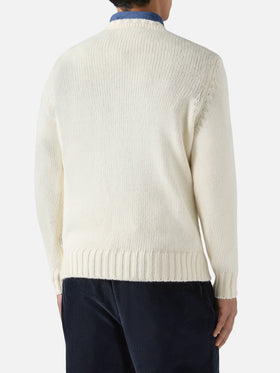 White crewneck Bombardino with summer dreamers jacquard