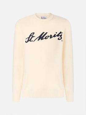 White Bombardino Light sweater with St. Moritz jacquard | ST. MORITZ TOP OF THE WORLD SPECIAL EDITION
