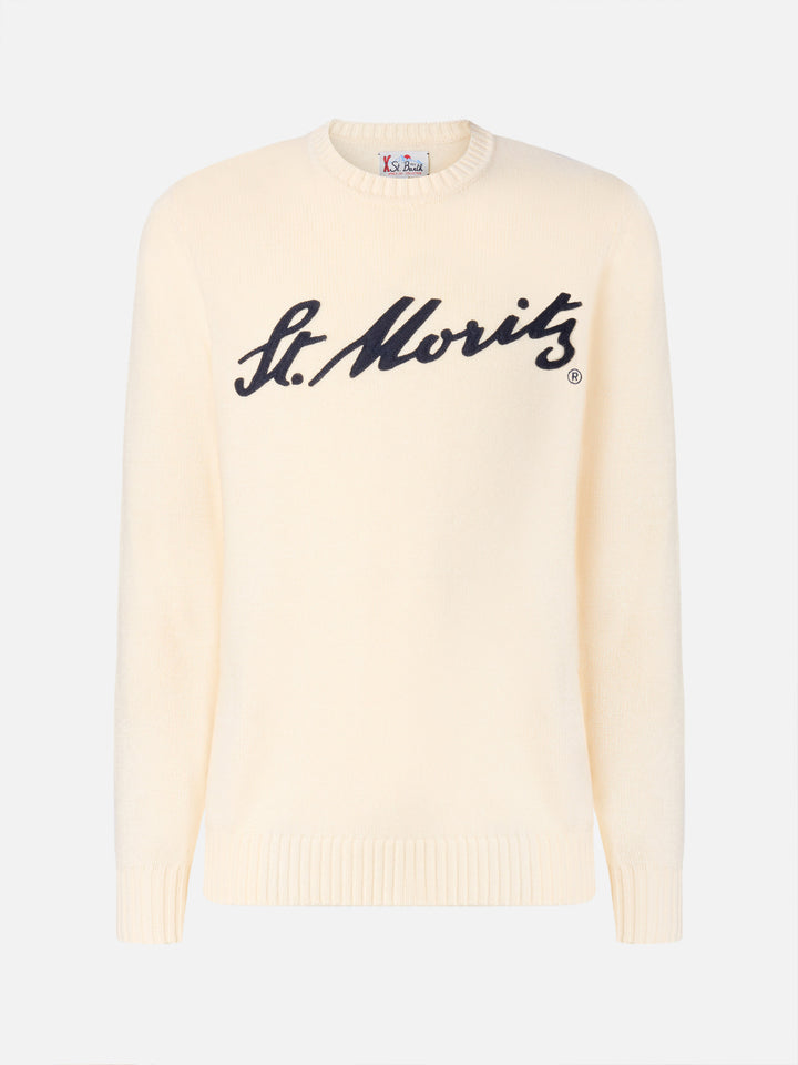 White Bombardino Light sweater with St. Moritz jacquard | ST. MORITZ TOP OF THE WORLD SPECIAL EDITION