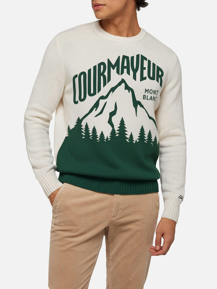 Weißer Bombardino Light Pullover mit Courmayeur Jacquardmuster | COURMAYEUR SPECIAL EDITION