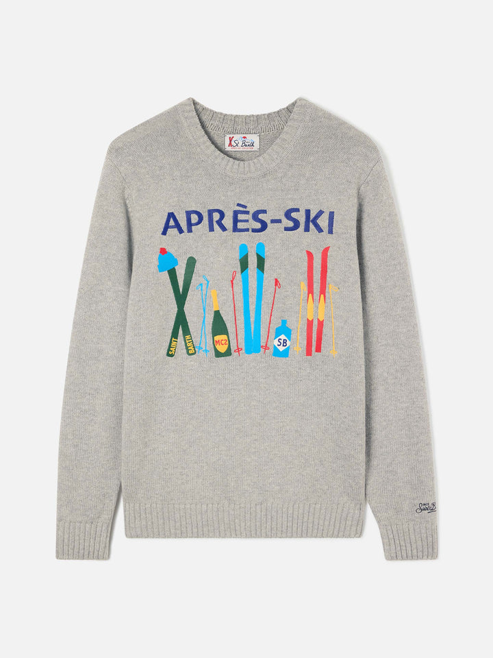 Grey Bombardino Light crewneck knit with Après Ski intarsia and embroidery