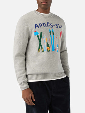 Grey Bombardino Light crewneck knit with Après Ski intarsia and embroidery