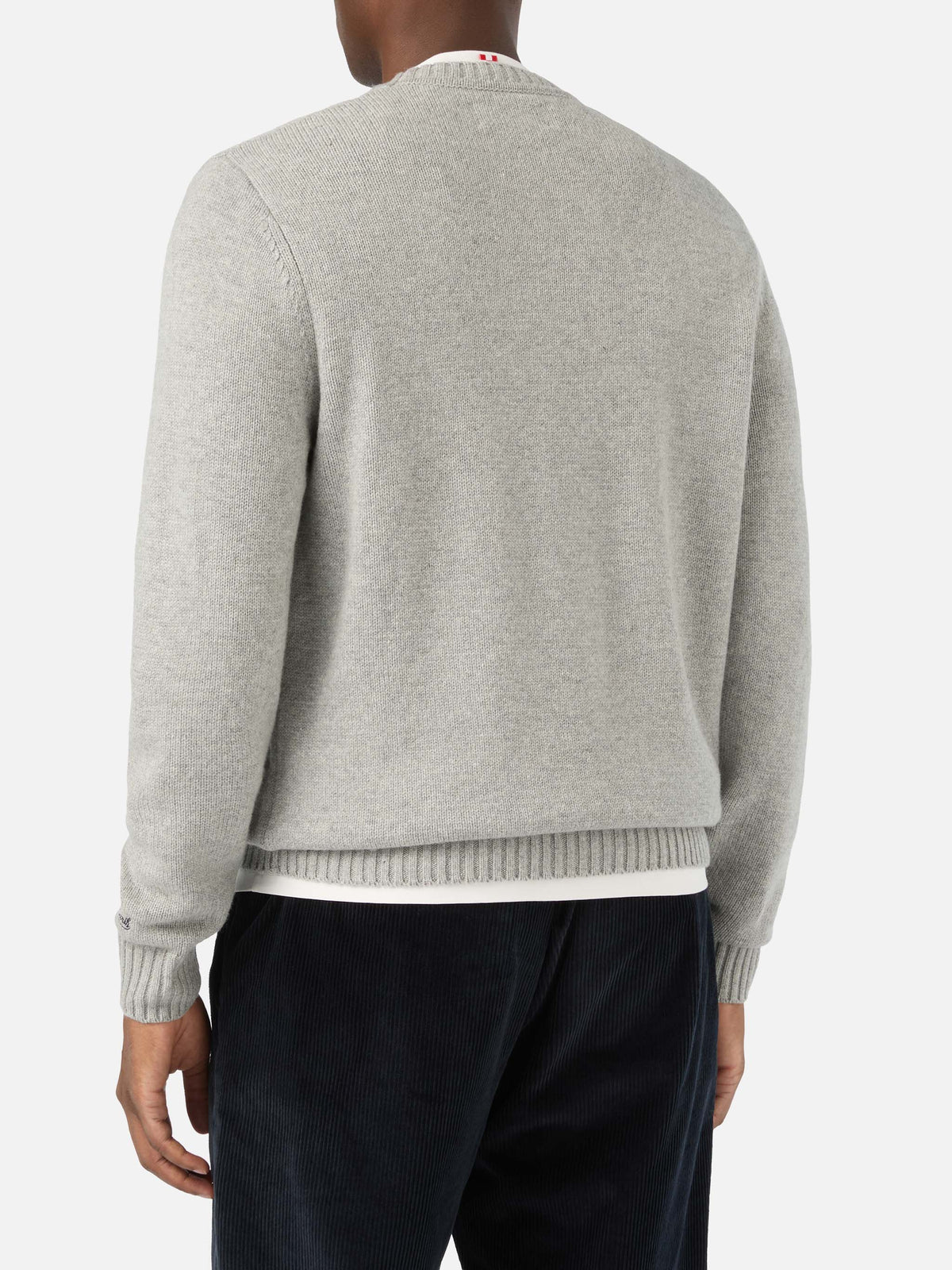 Grey Bombardino Light crewneck knit with Après Ski intarsia and embroidery