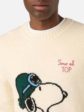 Punto de cuello redondo Light color crema Bombardino con intarsia y bordado de Snoopy | Special edition 