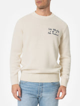 Man white sweater Bombardino with Sole, Whisky e sei in Pole Position! embroidery | VACANZE DI NATALE SPECIAL EDITION