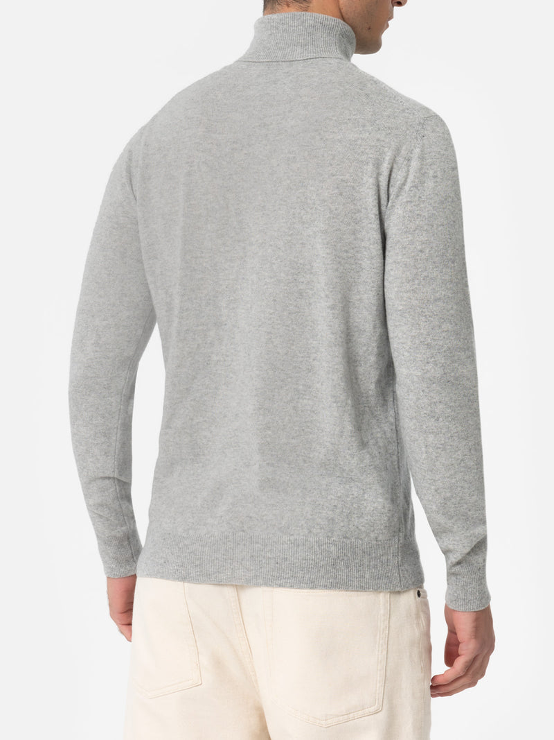 Man mélange grey blended cashmere turtleneck sweater Bond