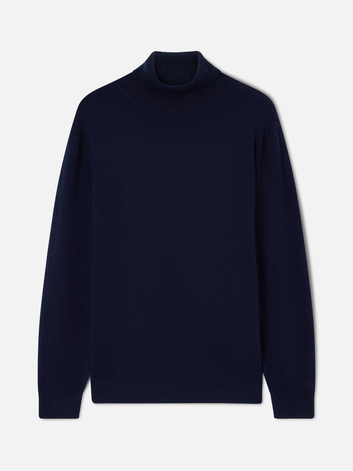 Jersey de cuello alto en mezcla de lana merino y cachemira Navy blue Bond 