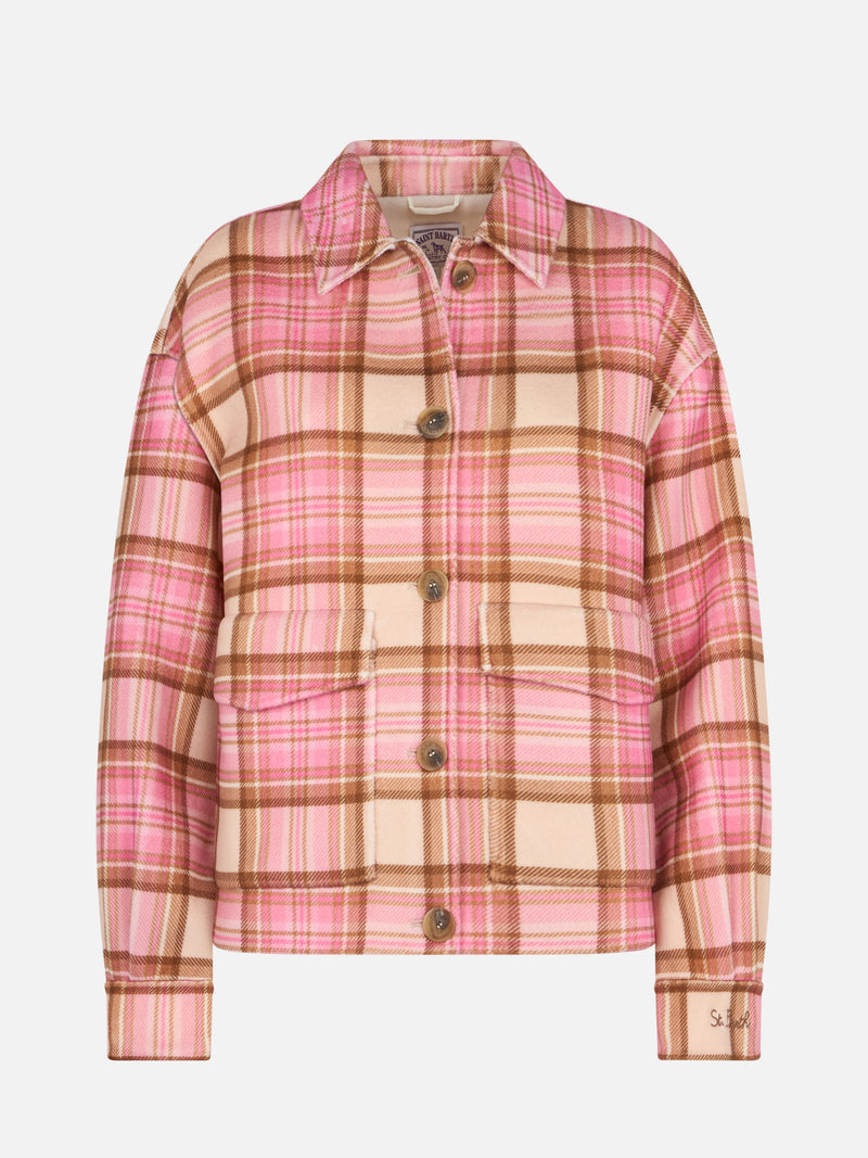 Woman wool overshirt Bonnibell with pink tartan print