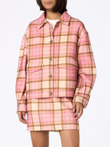 Woman wool overshirt Bonnibell with pink tartan print