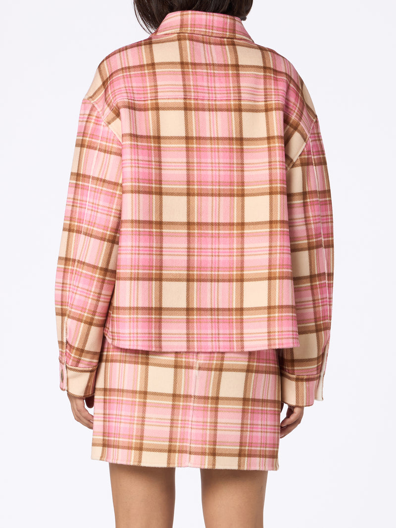 Woman wool overshirt Bonnibell with pink tartan print