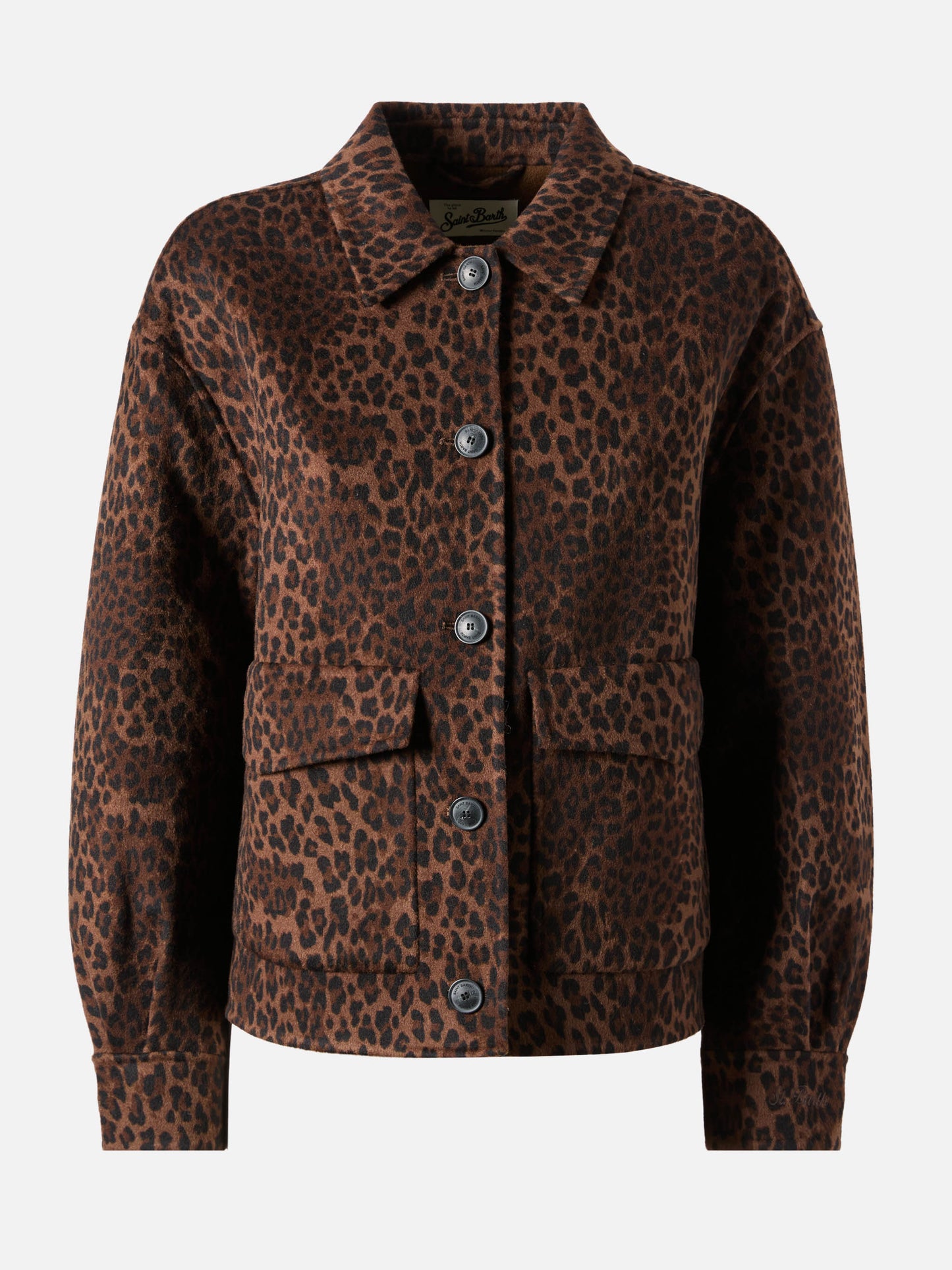 Bonnibell cropped jacket in double fabric with leopard print