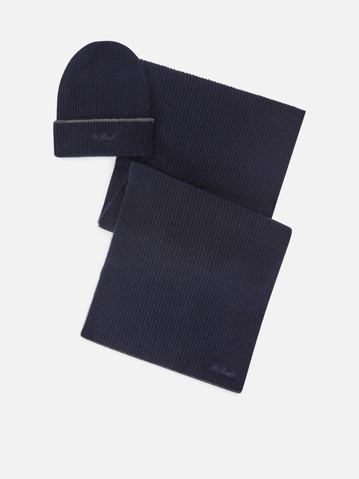 Conjunto de gorro y bufanda de lana Navy blue 