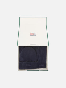 Conjunto de gorro y bufanda de lana Navy blue 