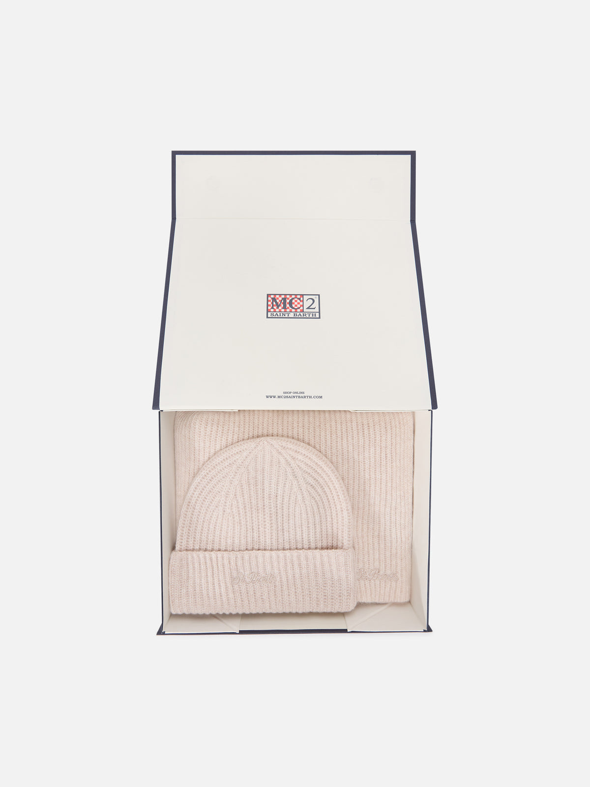 Beige cashmere beanie and scarf set