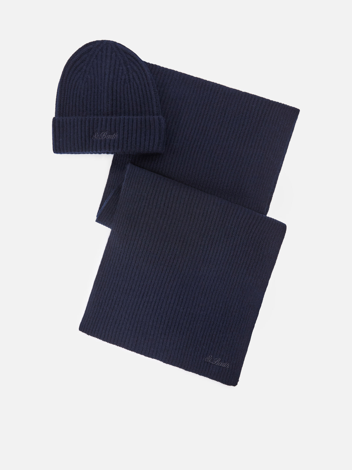 Conjunto de gorro y bufanda de cachemira Navy blue 