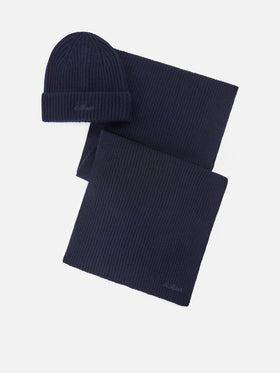 Conjunto de gorro y bufanda de cachemira Navy blue 