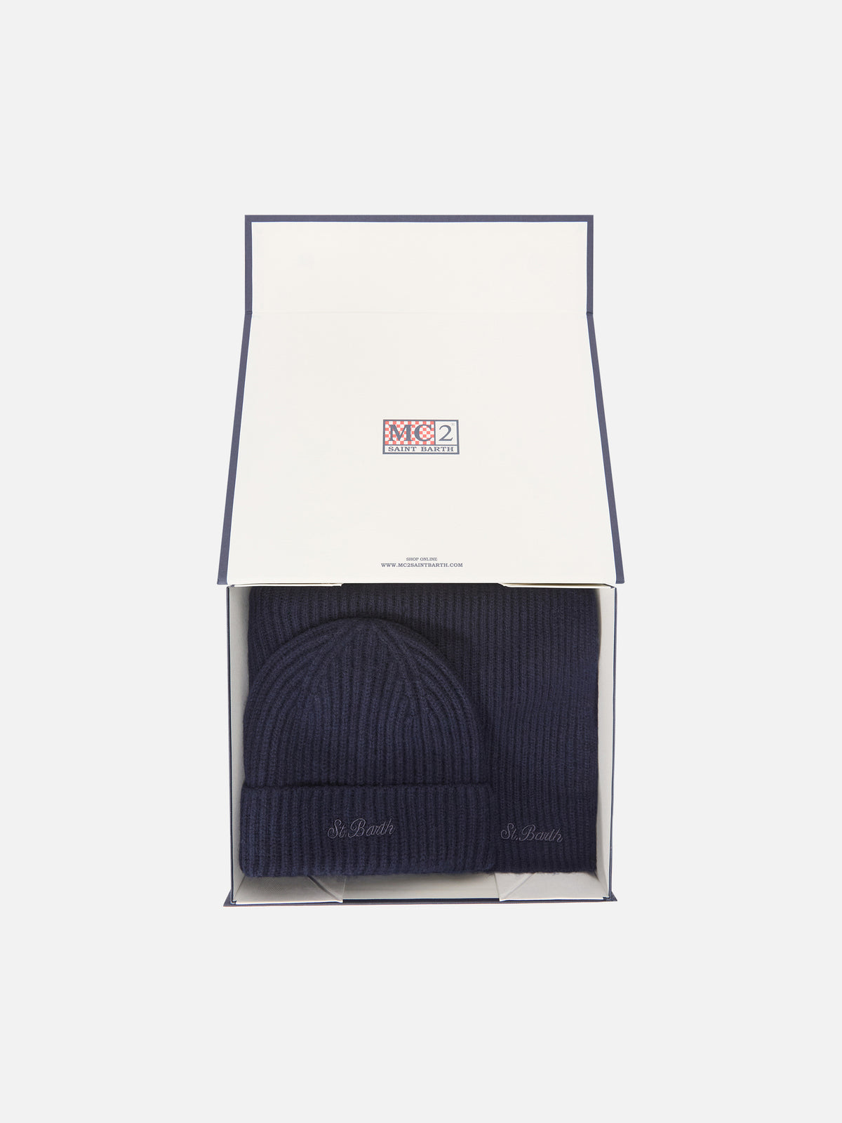Conjunto de gorro y bufanda de cachemira Navy blue 