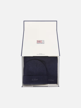 Conjunto de gorro y bufanda de cachemira Navy blue 