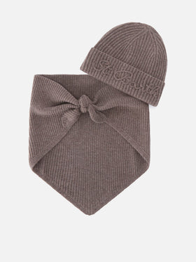 Nut wool beanie and hood scarf set