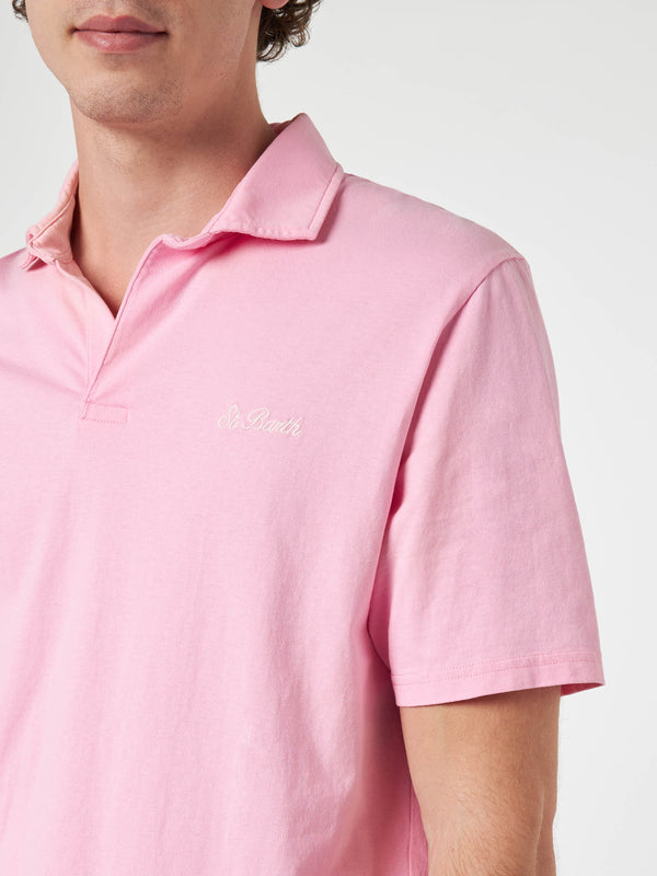 Man pink cotton jersey polo shirt Brighton