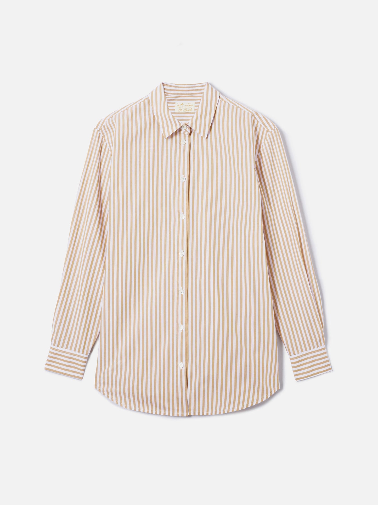 Brigitte cotton shirt with beige stripes and Sport Club embroidery