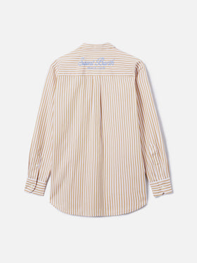 Brigitte cotton shirt with beige stripes and Sport Club embroidery
