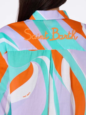 Camicia da donna in cotone Brigitte con stampa a forma di onda