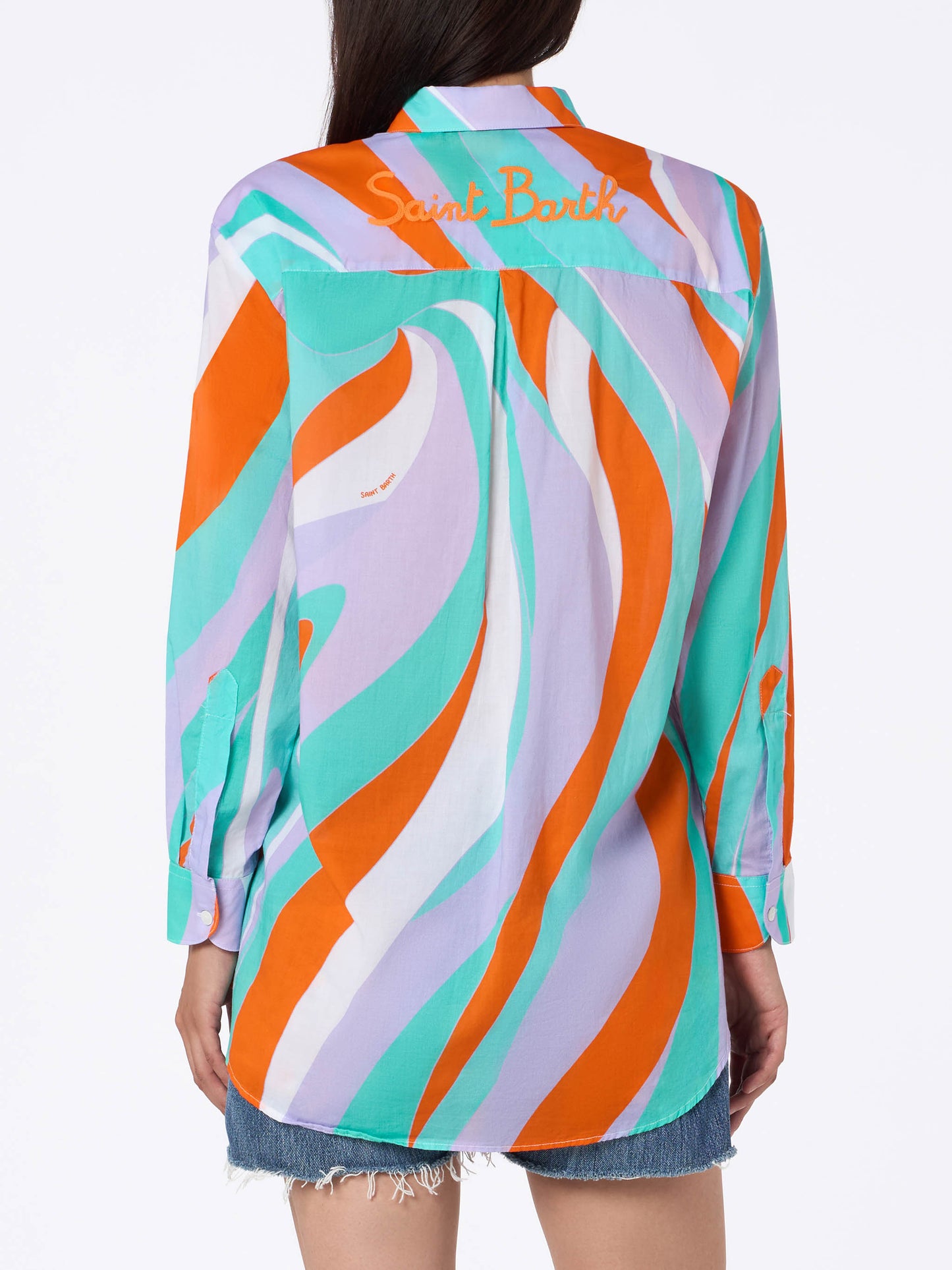 Camicia da donna in cotone Brigitte con stampa a forma di onda