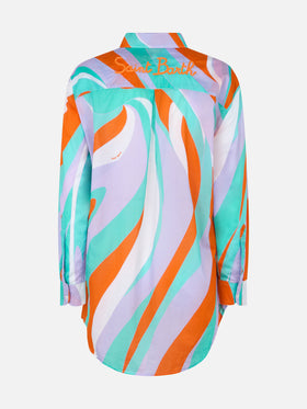 Camicia da donna in cotone Brigitte con stampa a forma di onda