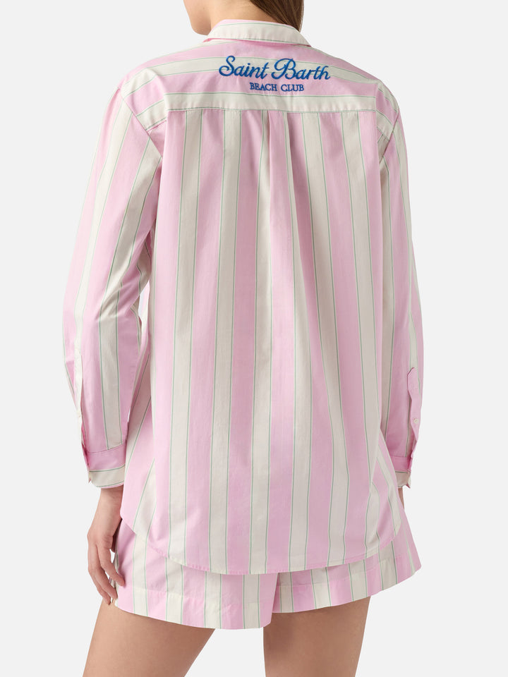 Camicia Brigitte in cotone a righe rosa con ricamo Sport Club