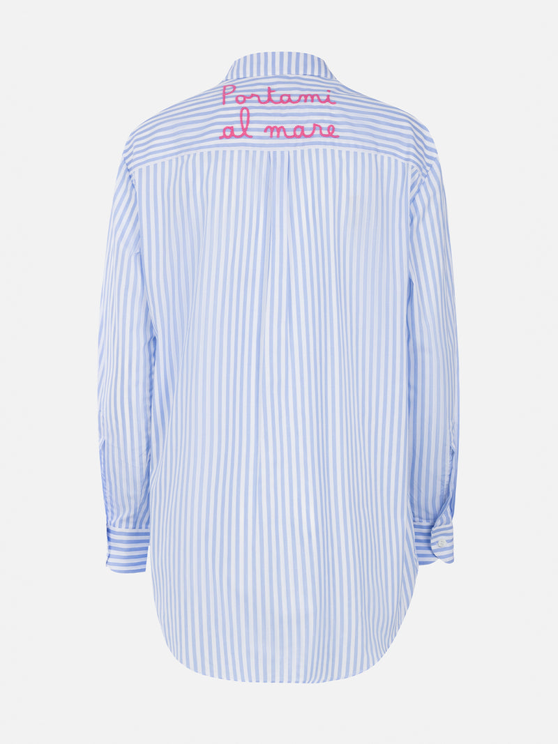 Woman cotton shirt Brigitte with light blue striped print