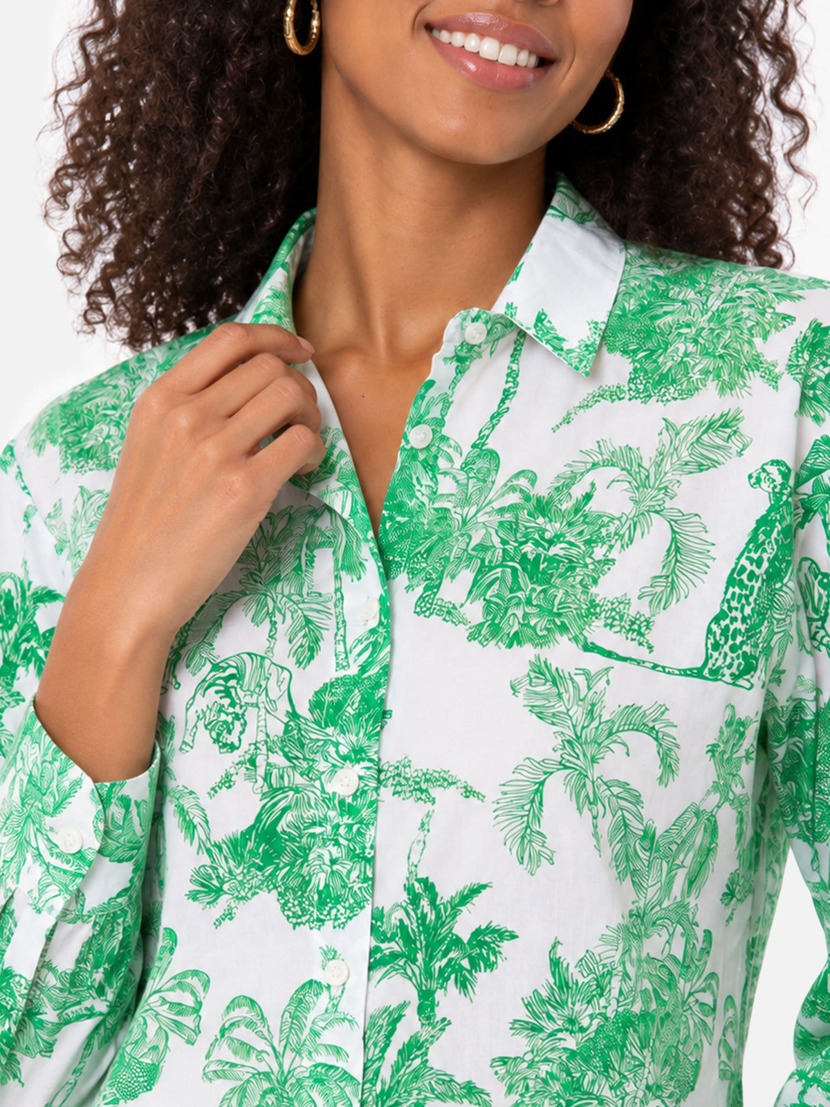 Chemise en coton toile de Jouy verte Brigitte 