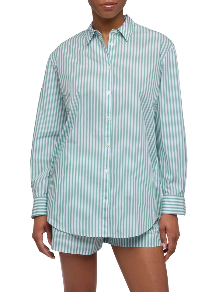 Brigitte striped-print cotton shirt with Saint Barth beach club embroidery
