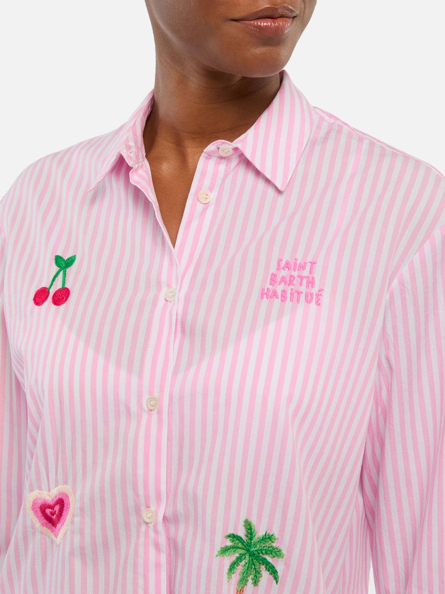 Brigitte camicia in cotone a righe con ricamo Saint Barth habitué